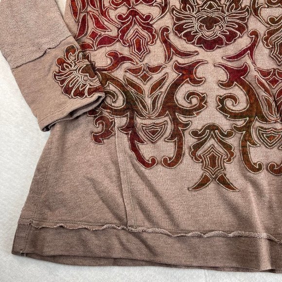 SOFT SURROUNDINGS Womens M Tan Floral Scroll Applique V-Neck Long Sleeve Tunic - Picture 5 of 10